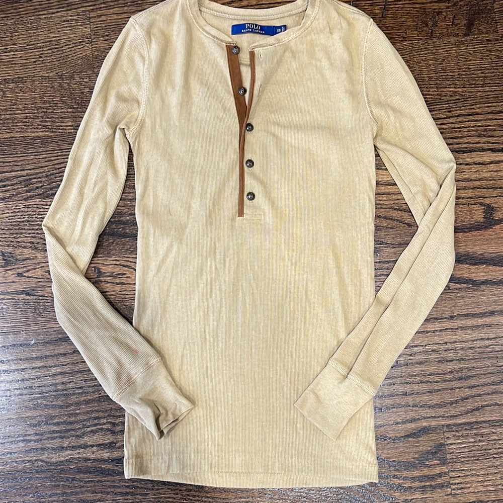 Ribbed Henley with Suede Detail